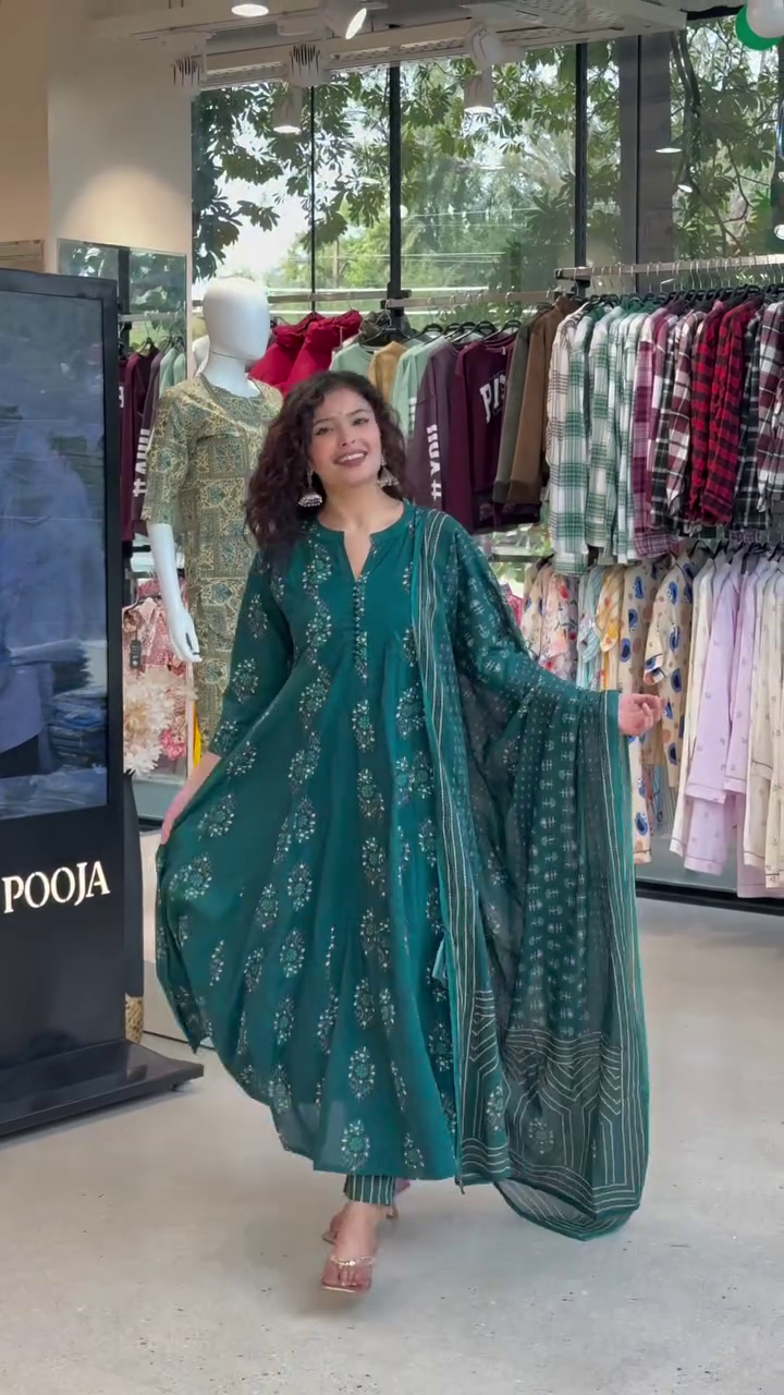 “Floral Charm: V-Neck Kurta Set with Palazzos & Dupatta”
