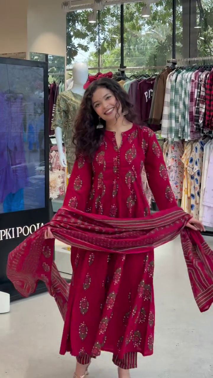 “Floral Charm: V-Neck Kurta Set with Palazzos & Dupatta”