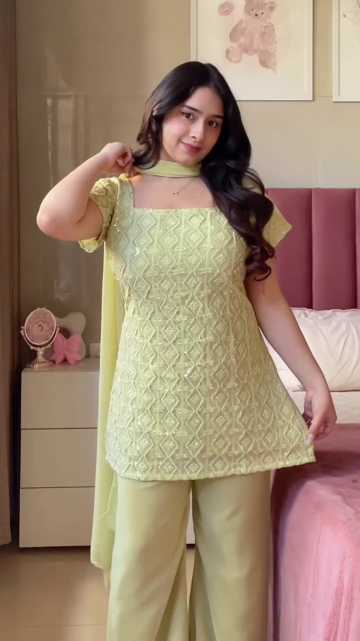 “Modern Elegance: Embroidered Top & Boot-Cut Pant Dupatta Set”