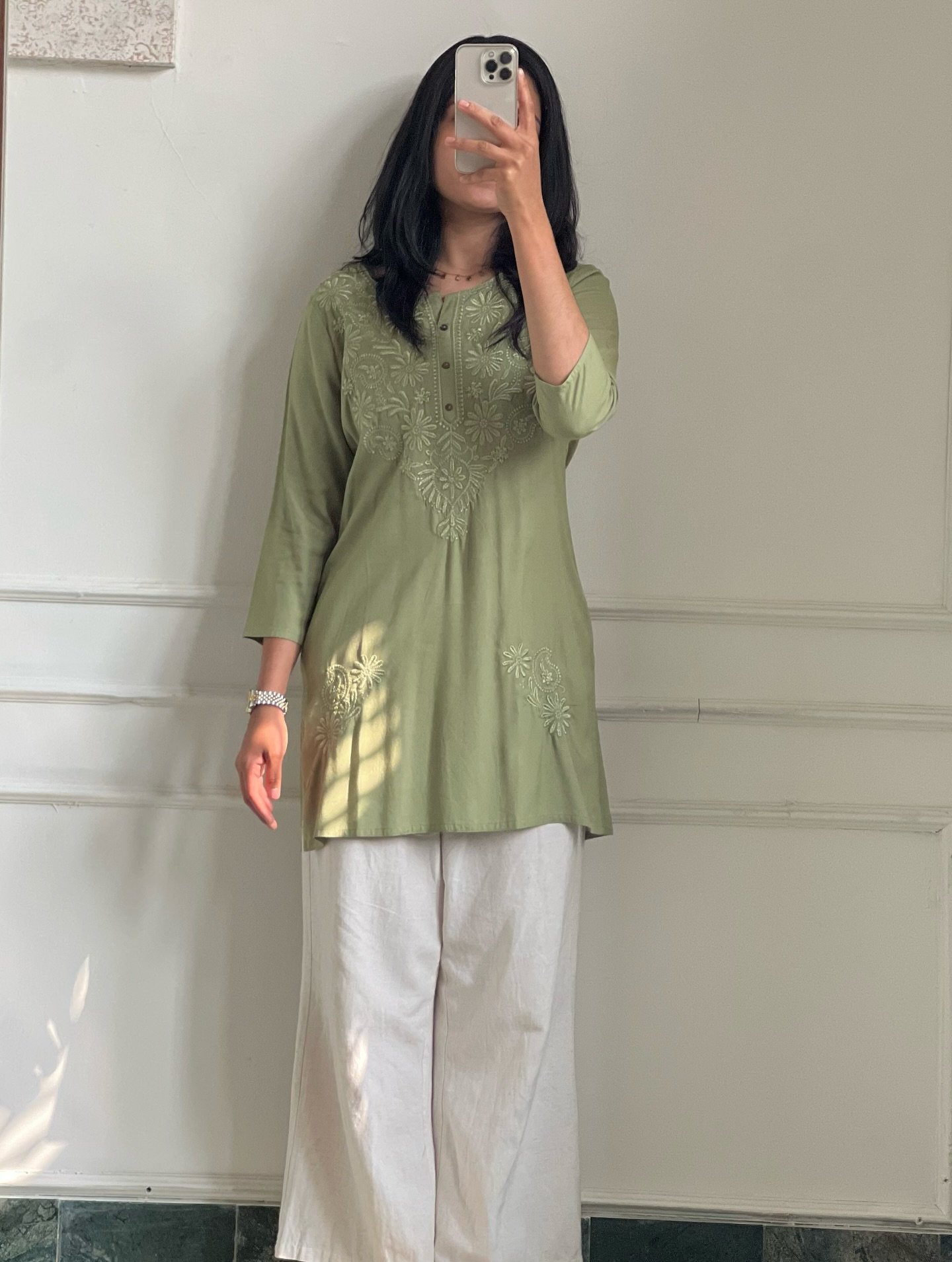 “Modern Charm: Blue Chevron-Patterned Kurti”