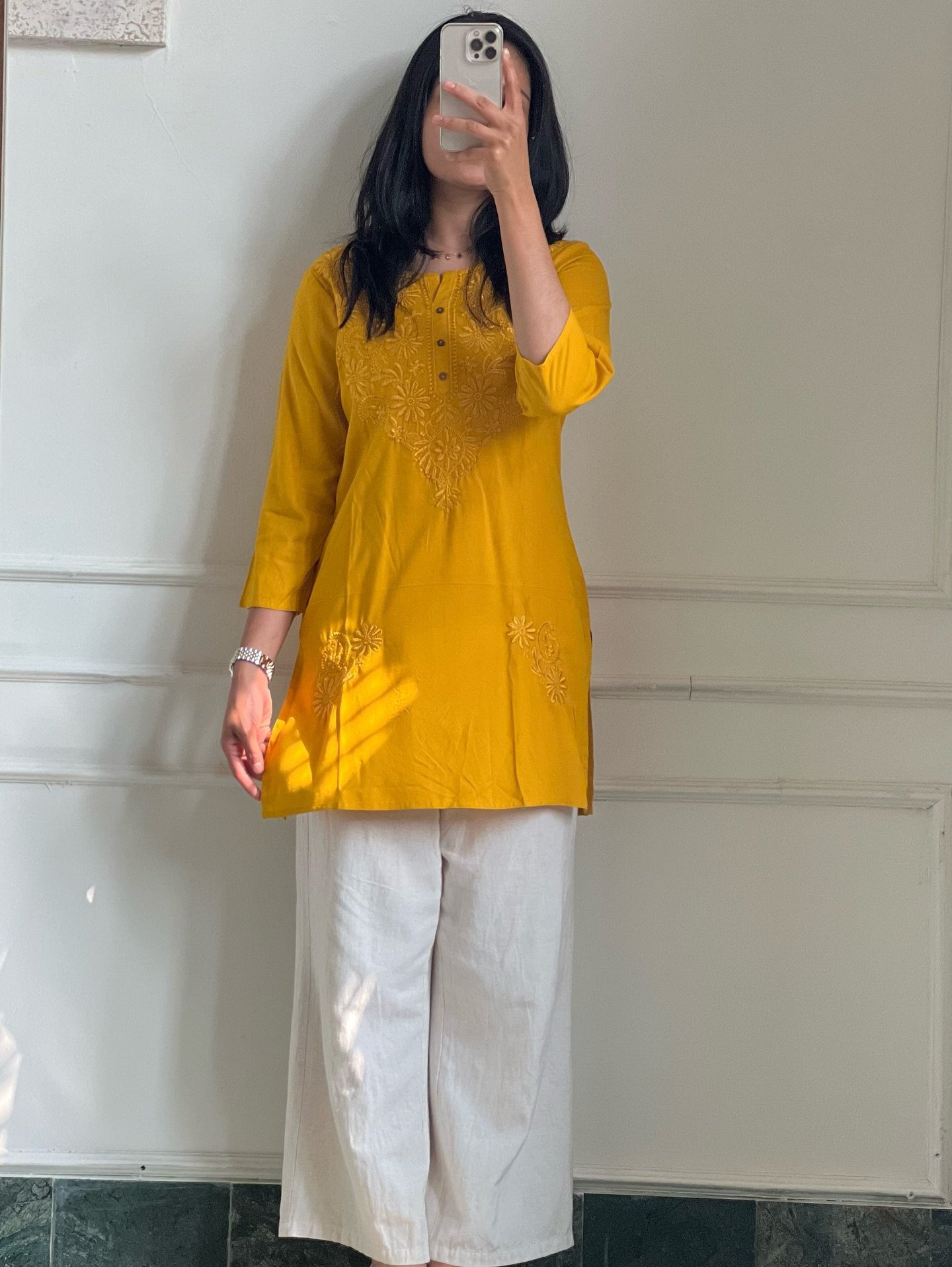 “Modern Charm: Blue Chevron-Patterned Kurti”