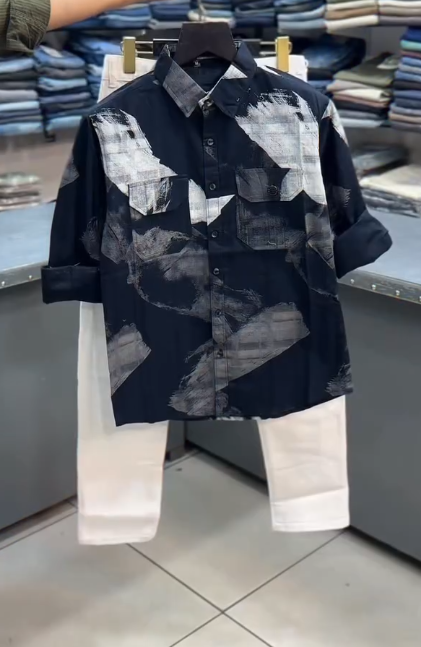 Effortless Classic: Beige Cotton Shirt with Jeans Combo for Men