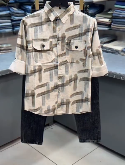 Effortless Classic: Beige Cotton Shirt with Jeans Combo for Men