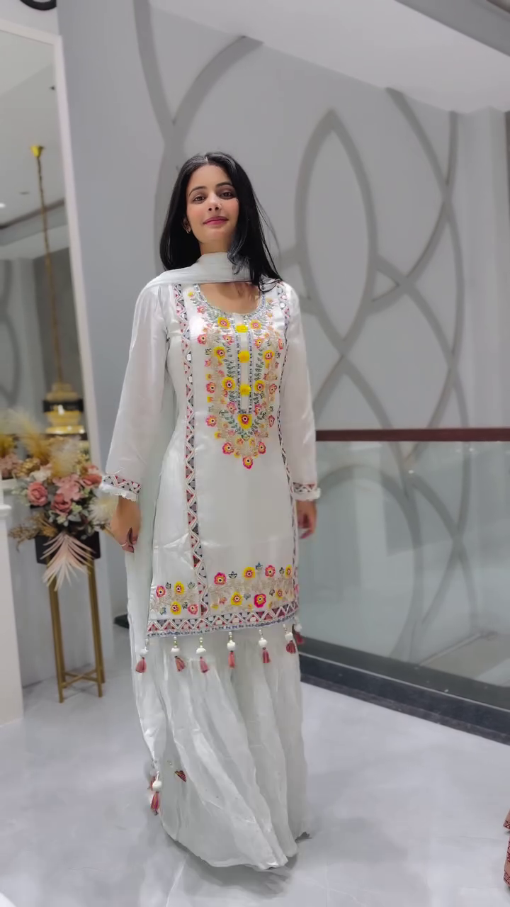 Graceful Charm: White Georgette Printed A-Line Salwar Suit with Dupatta Set