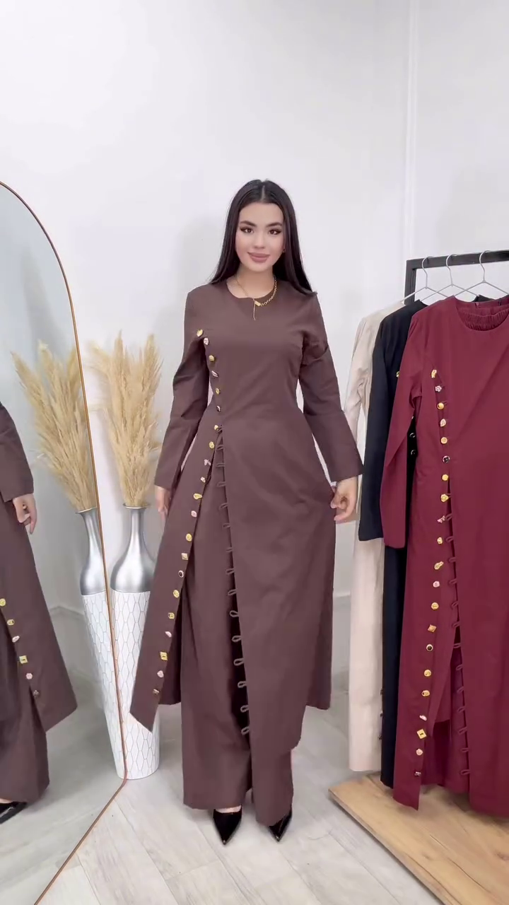 🤎 Timeless Grace: Button-Detail Elegant Maxi Ensemble