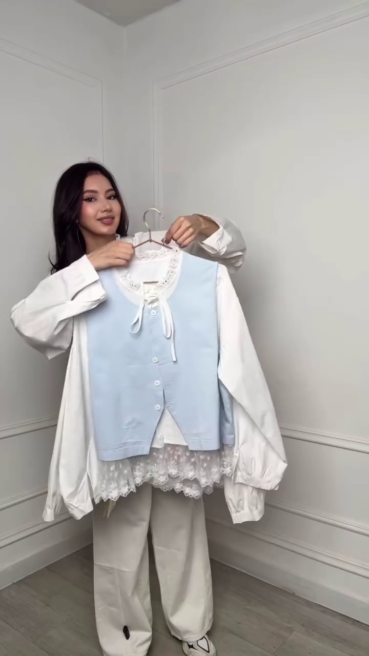 🤍 Soft Academia Charm: Powder Blue Layered Ensemble