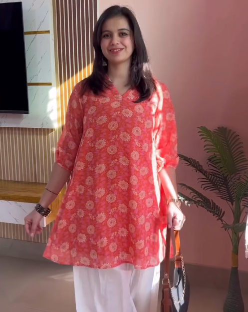 🌺 Radiant & Refreshing: Coral Floral Kurta Look