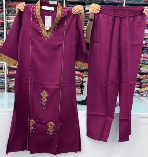 Regal & Elegant – Maroon Kurti Set with Intricate Gold and Orange Embroidery