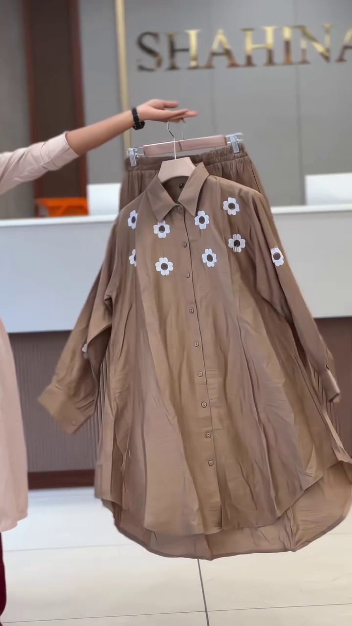 Elegant Brown Floral Embroidered Long Shirt with Palazzo – Timeless Ethnic Charm with Modern Detailing