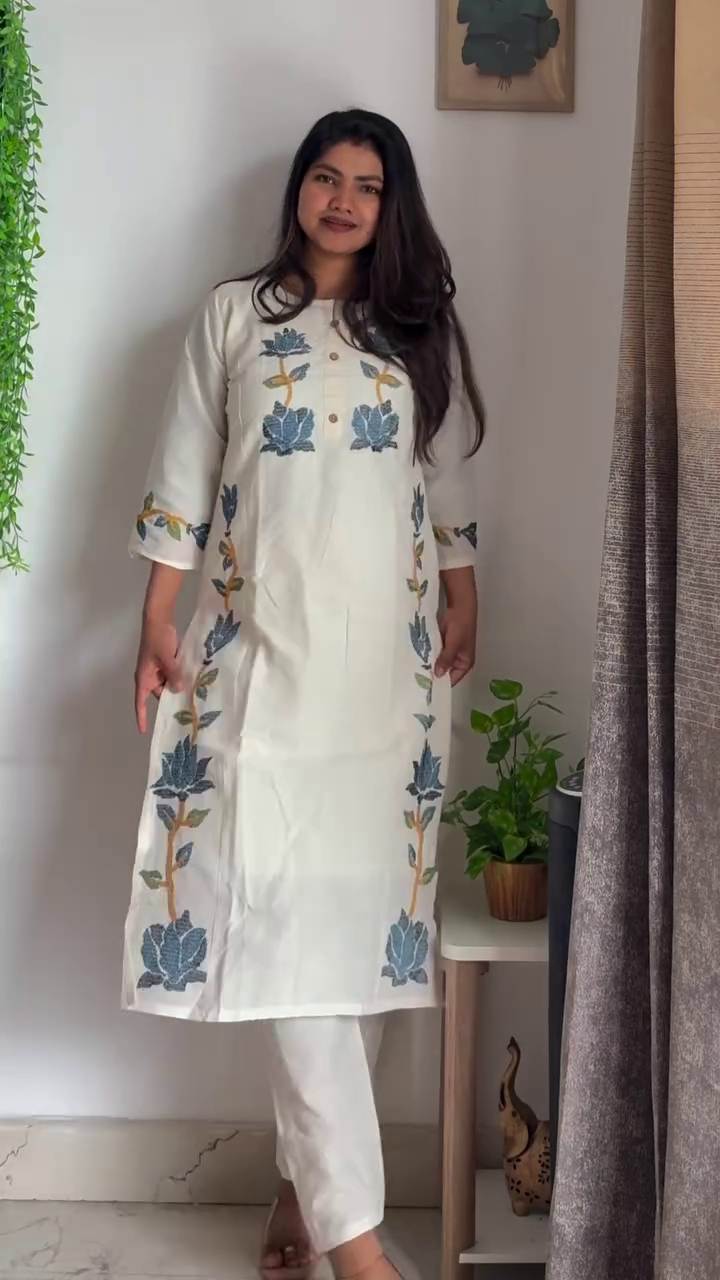 🌿 Ivory Bloom Embroidered Kurta Set – Elegant Floral Ethnic Wear | XXS–XXL | Multiple Colors & Designs 🌿
