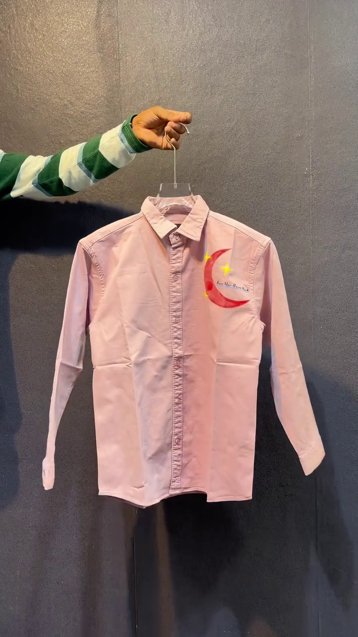Men’s Pink Shirt with Moon & Star Graphic – Casual Style with a Cosmic Twist