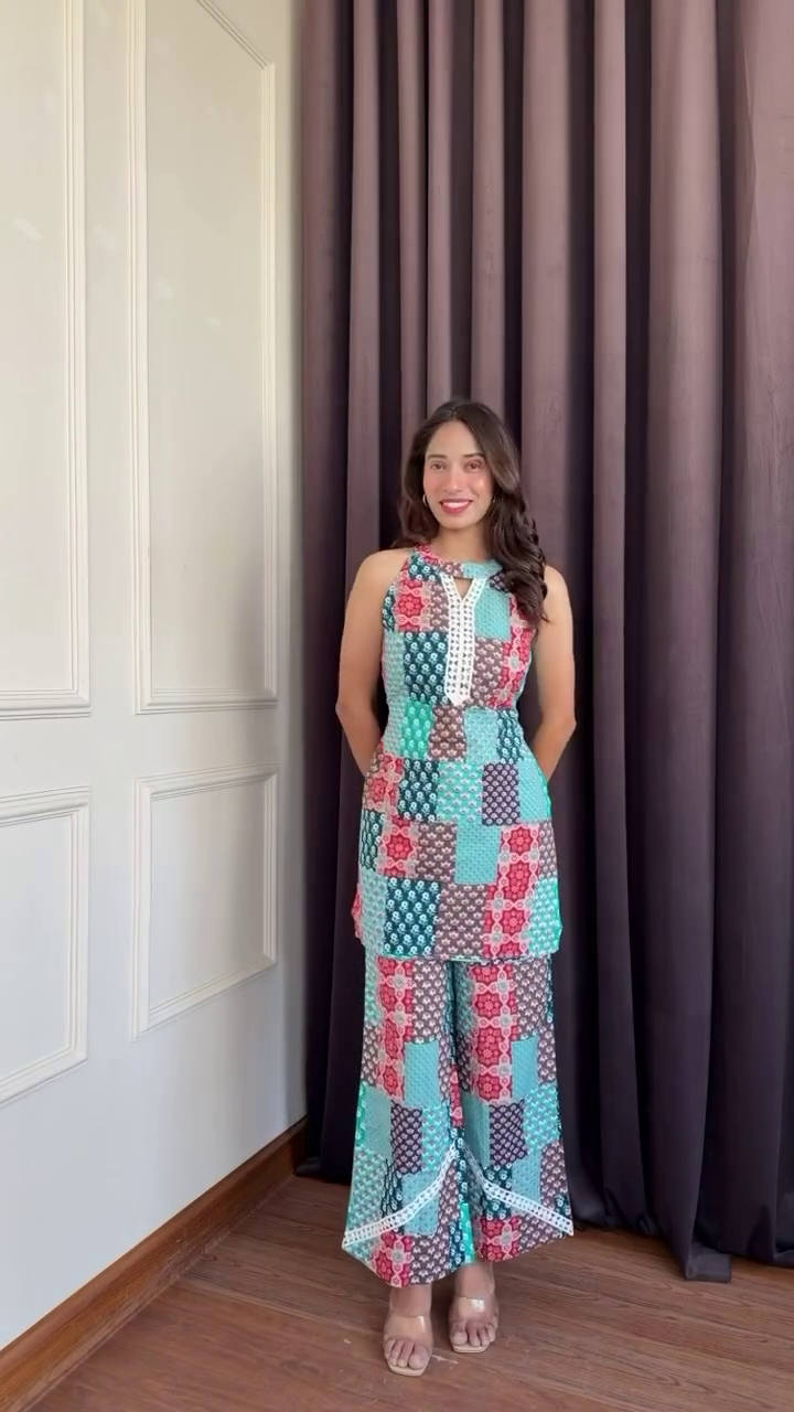 Ethnic Printed Halter Neck Pure Cotton Tunic with Trousers – Stylish Comfort Meets Tradition