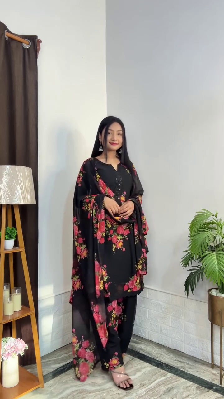Primesky Silk Blend Kurta Palazzo Dupatta Set with Embroidered Detailing – Elegant Ethnic Grace