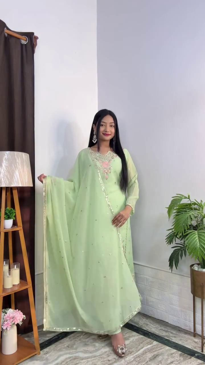 Primesky Silk Blend Kurta Palazzo Dupatta Set with Embroidered Detailing – Elegant Ethnic Grace