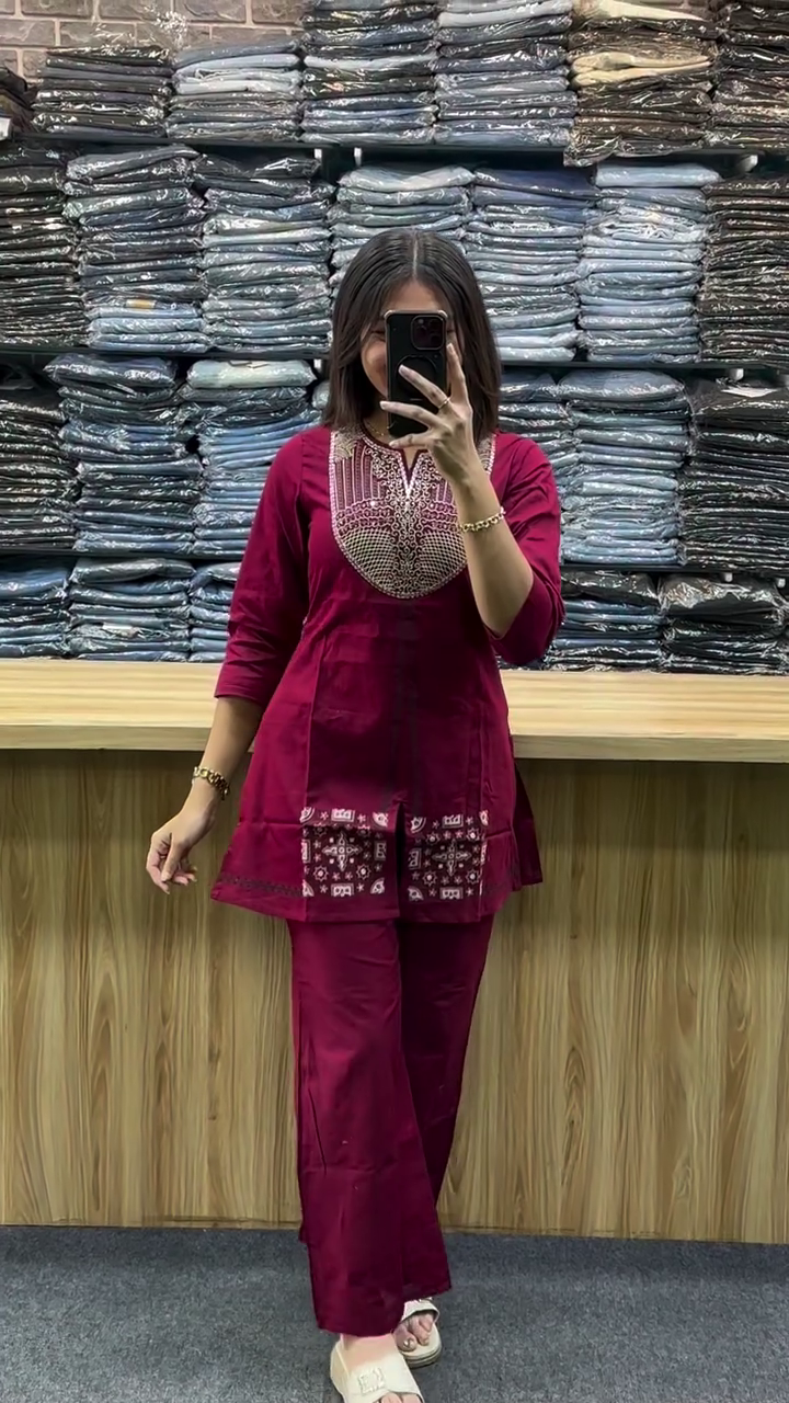 Maroon Embroidered Kurta with Trousers – Timeless Elegance with Modern Ethnic Style