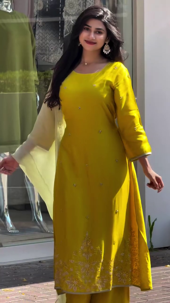 Yellow Silk Anarkali Kurta & Pant Set with Embroidered Dupatta – Radiant Elegance for Festive Occasions
