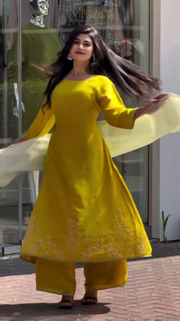 Yellow Silk Anarkali Kurta & Pant Set with Embroidered Dupatta – Radiant Elegance for Festive Occasions