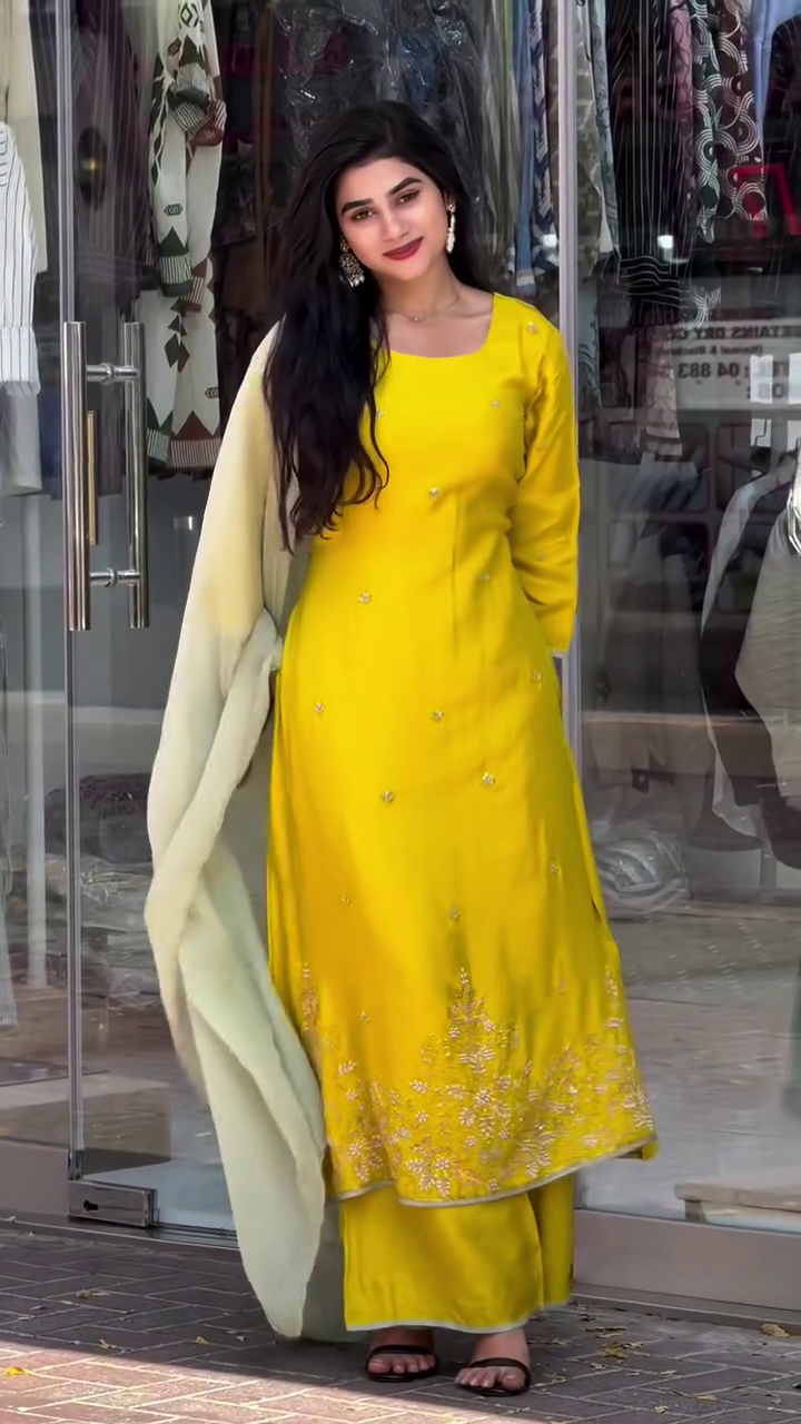 Yellow Silk Anarkali Kurta & Pant Set with Embroidered Dupatta – Radiant Elegance for Festive Occasions
