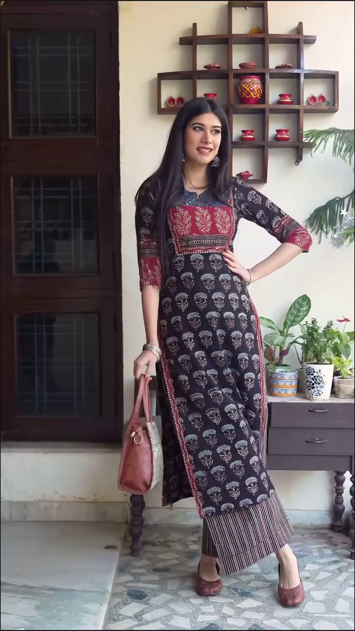 Printed A-Line Kurta with Side Slit & Palazzo – Effortless Ethnic Style with Modern Comfort