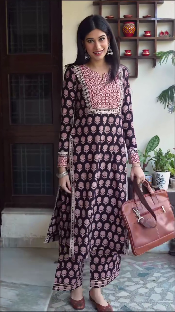 Printed A-Line Kurta with Side Slit & Palazzo – Effortless Ethnic Style with Modern Comfort