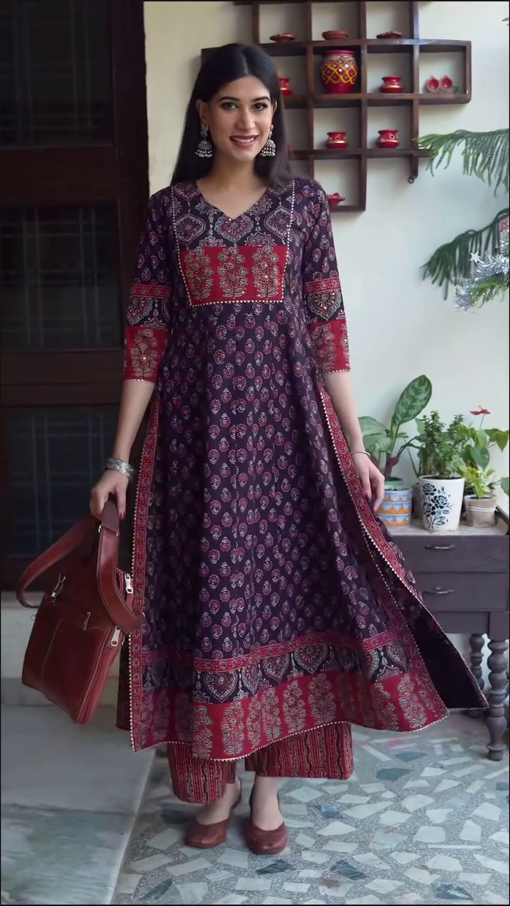 Printed A-Line Kurta with Side Slit & Palazzo – Effortless Ethnic Style with Modern Comfort