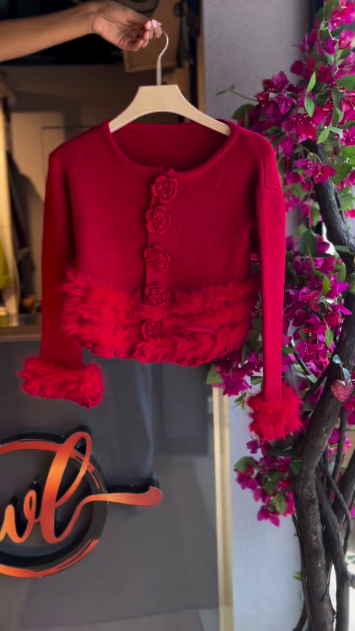 Statement Softness: SINGREINY French 3D Floral Fuzzy Knitted Cardigan in Yellow