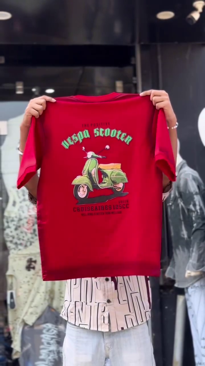 Casual Icon: Red T-Shirt with Vespa Scooter Graphic