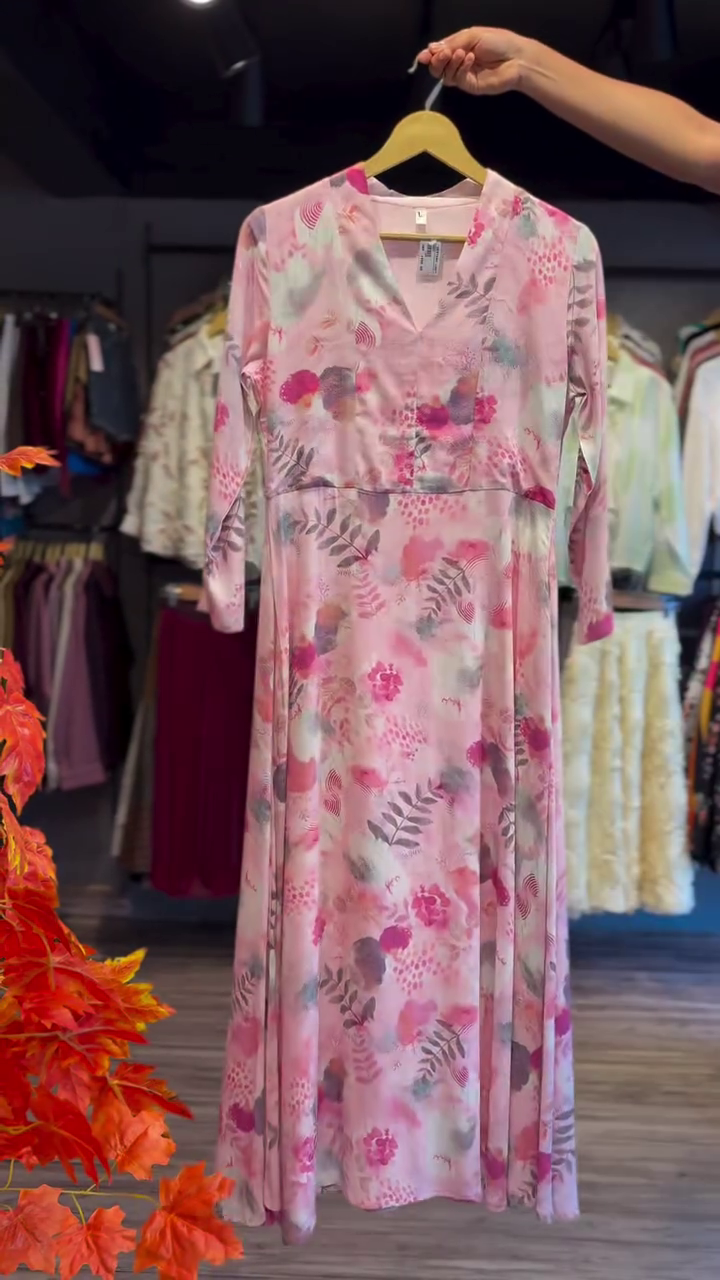 Feminine Charm: Floral Print A-Line Dress with V-Neckline