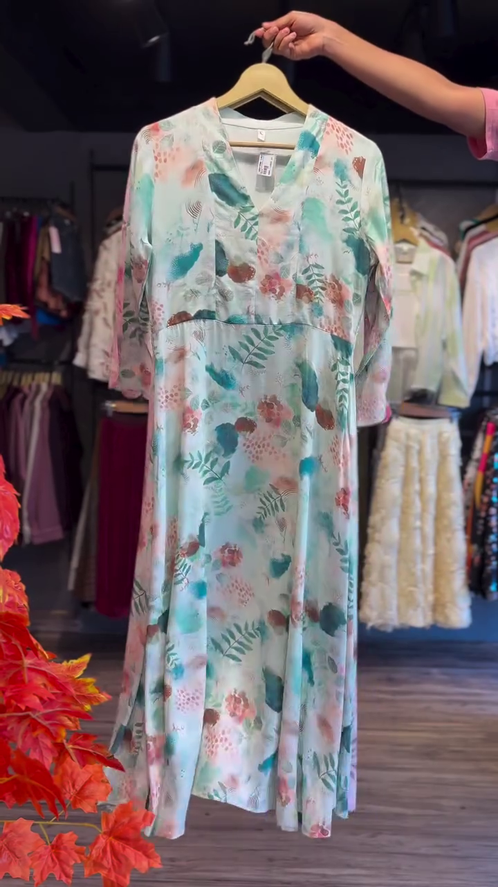 Feminine Charm: Floral Print A-Line Dress with V-Neckline