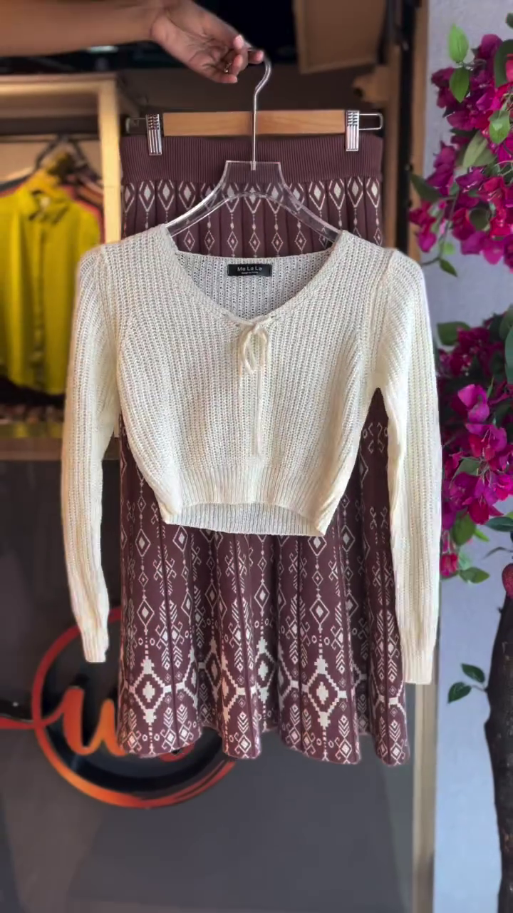 “Cozy Meets Chic: Styling a Tie-Front Cropped Sweater with a Patterned Skirt”