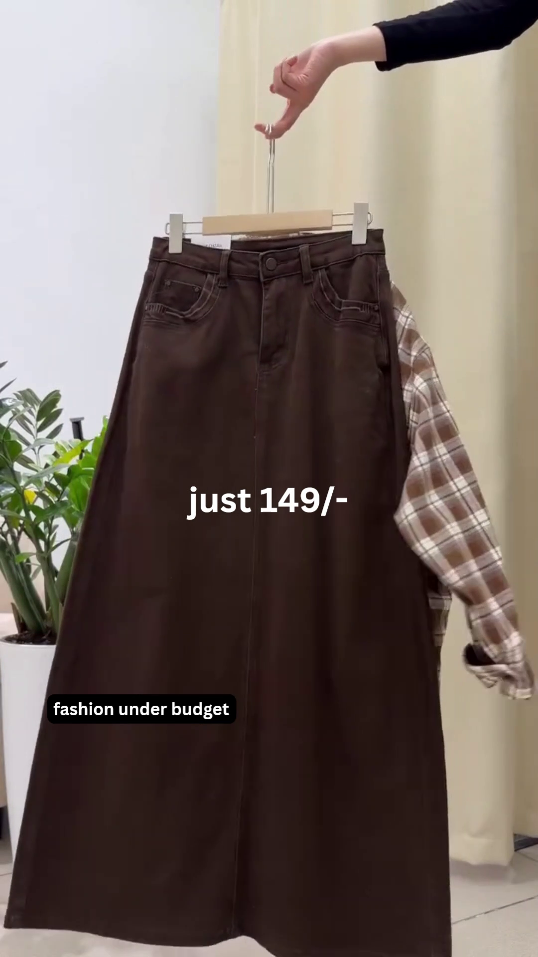 “Cozy & Chic: Oversized Plaid Flannel Shirt with Skirt”