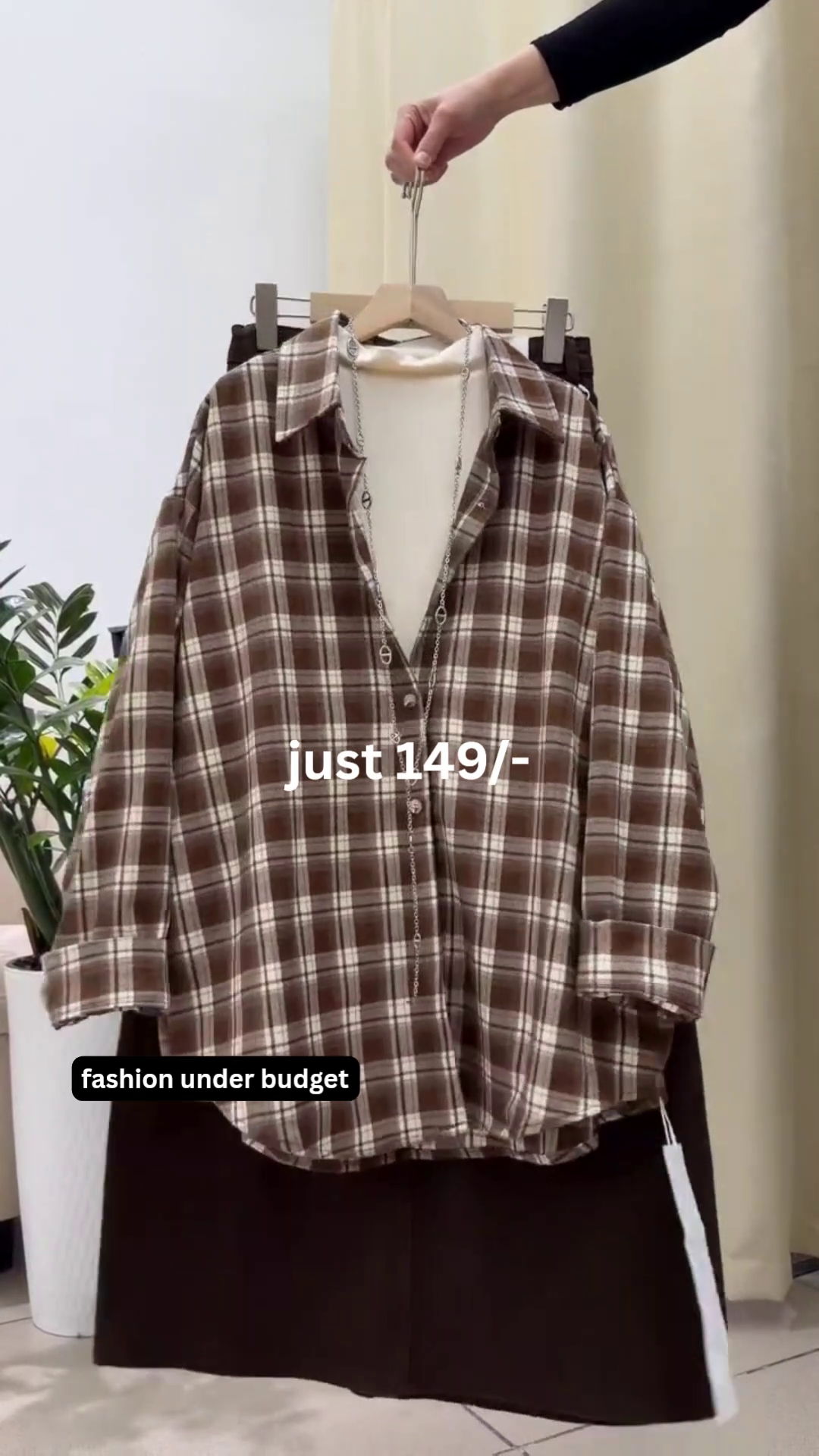 “Cozy & Chic: Oversized Plaid Flannel Shirt with Skirt”
