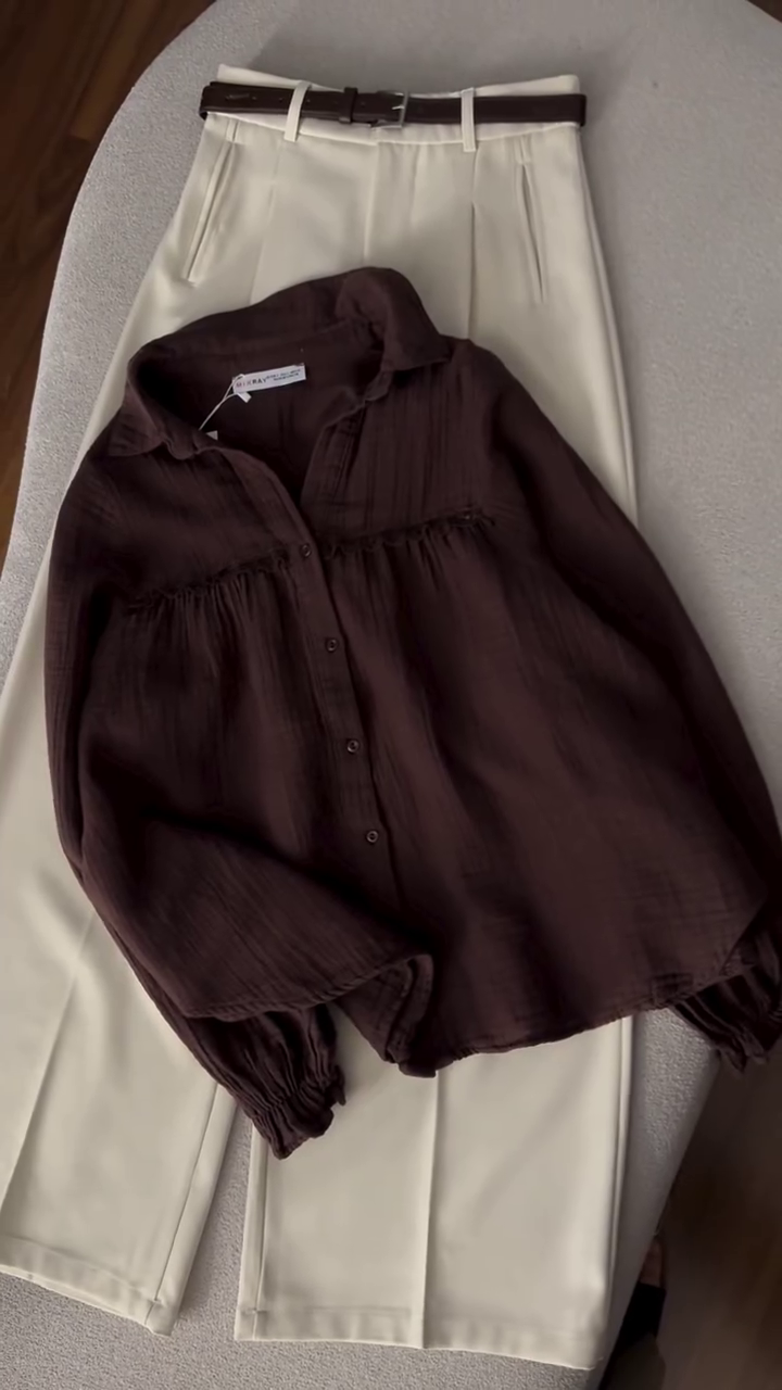 “Sophisticated Comfort: Textured Button-Down Shirt with Matching Trousers Co-Ord Set”