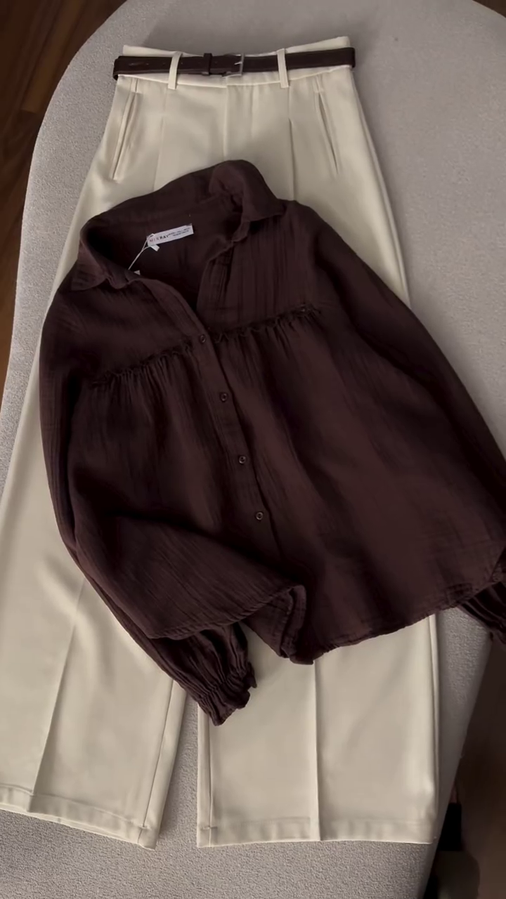 “Sophisticated Comfort: Textured Button-Down Shirt with Matching Trousers Co-Ord Set”