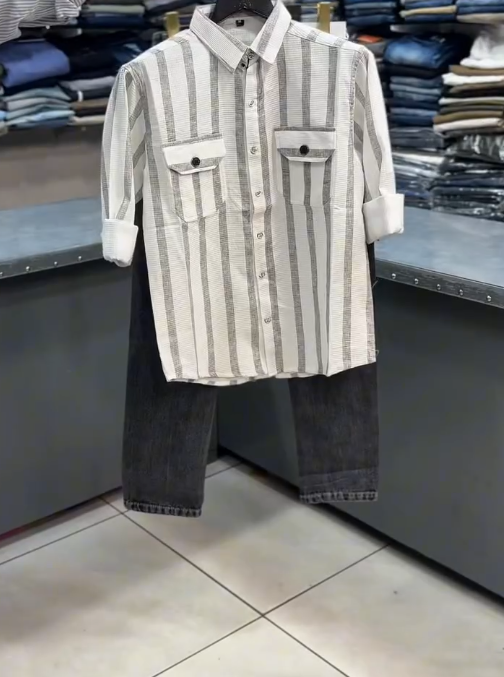 Rugged Meets Refined: Striped Utility Shirt & Denim Combo for Effortless Style ⚡