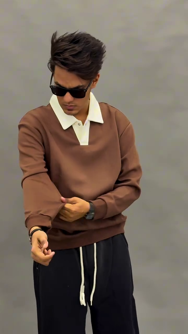 Minimal. Modern. Magnetic: Brown Polo Sweatshirt for Effortless Style 🤎