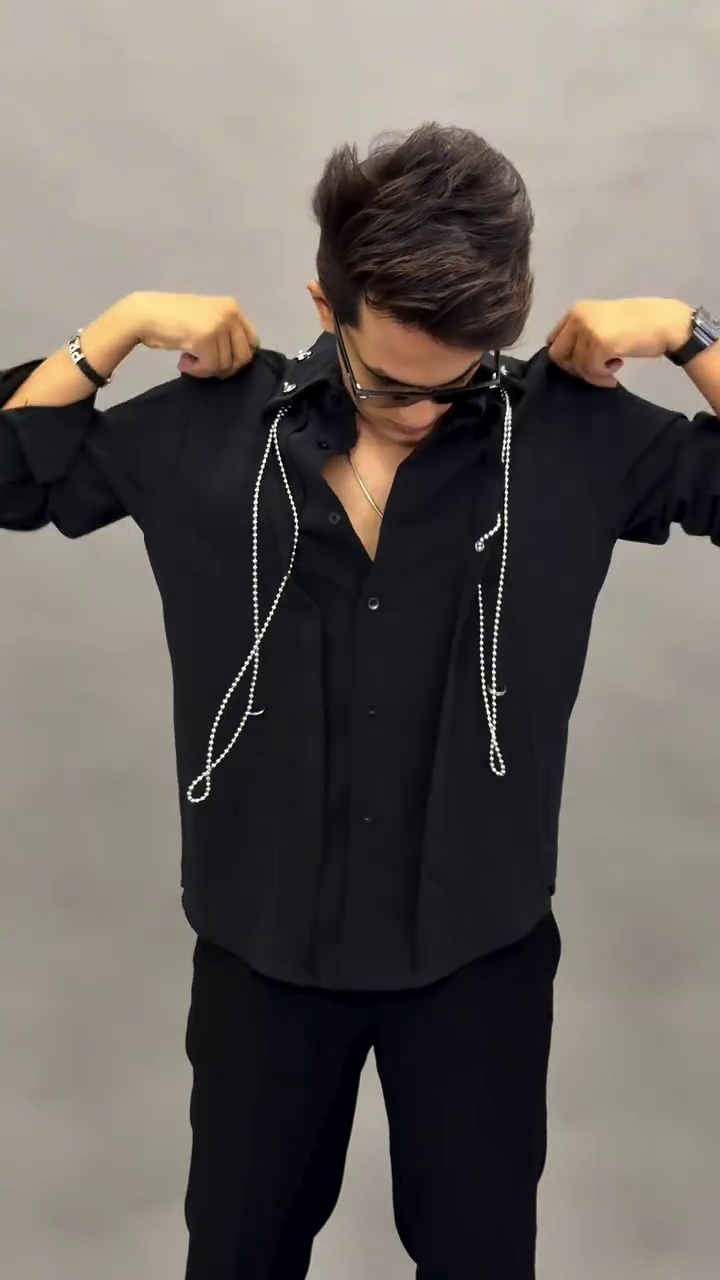Midnight Drip: Statement Black Shirt with Chain Detail for Ultimate Street Luxe 🖤✨
