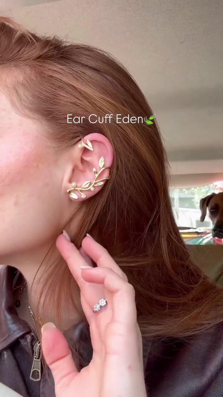 Elegant Nature-Inspired Glam: Gold Ear Cuff with Branch Design, Leaves & Pearl Accents