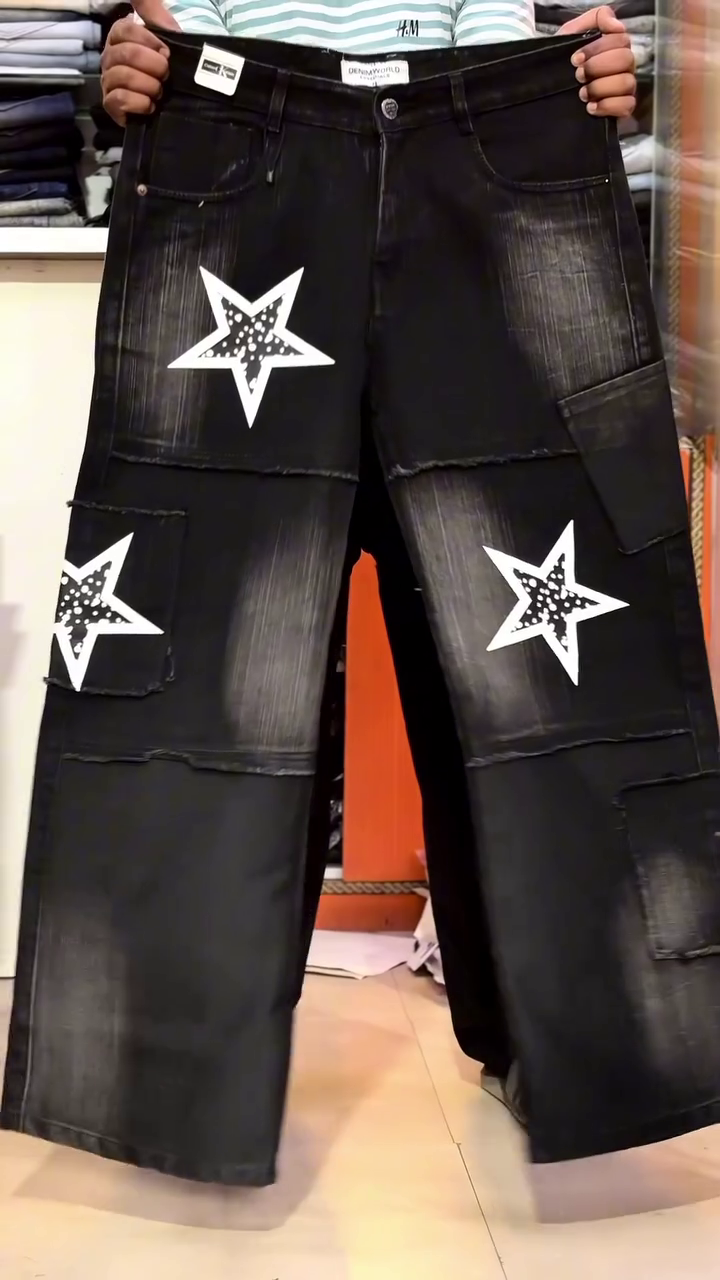 Urban Edge Statement: Black Wash Baggy Denim Jeans with White Graffiti Graphics
