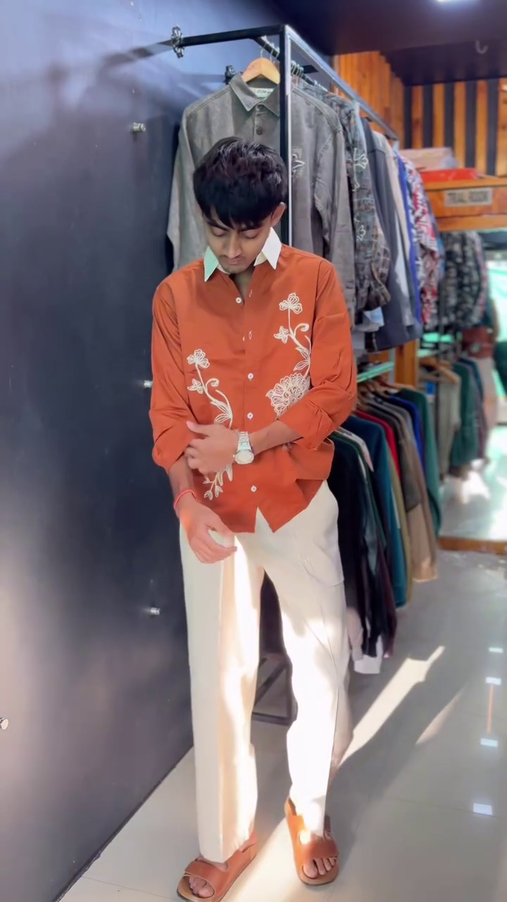 Bold Elegance: Men’s Mustard Yellow Full-Sleeve Shirt with Floral Embroidery
