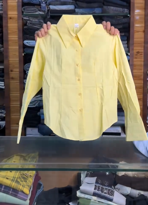 Soft Professional Elegance: Light Yellow Slim-Fit Formal Shirt for Women
