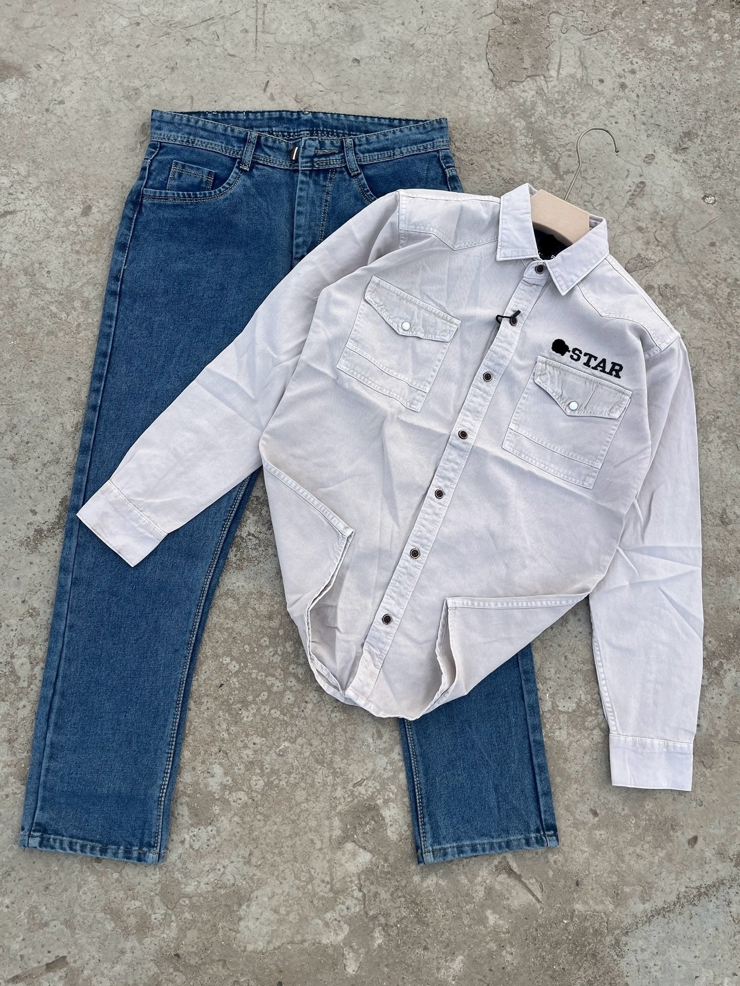 Smart Casual Elegance: Cotton Double Pocket Embroidered Shirt Paired with White Jeans