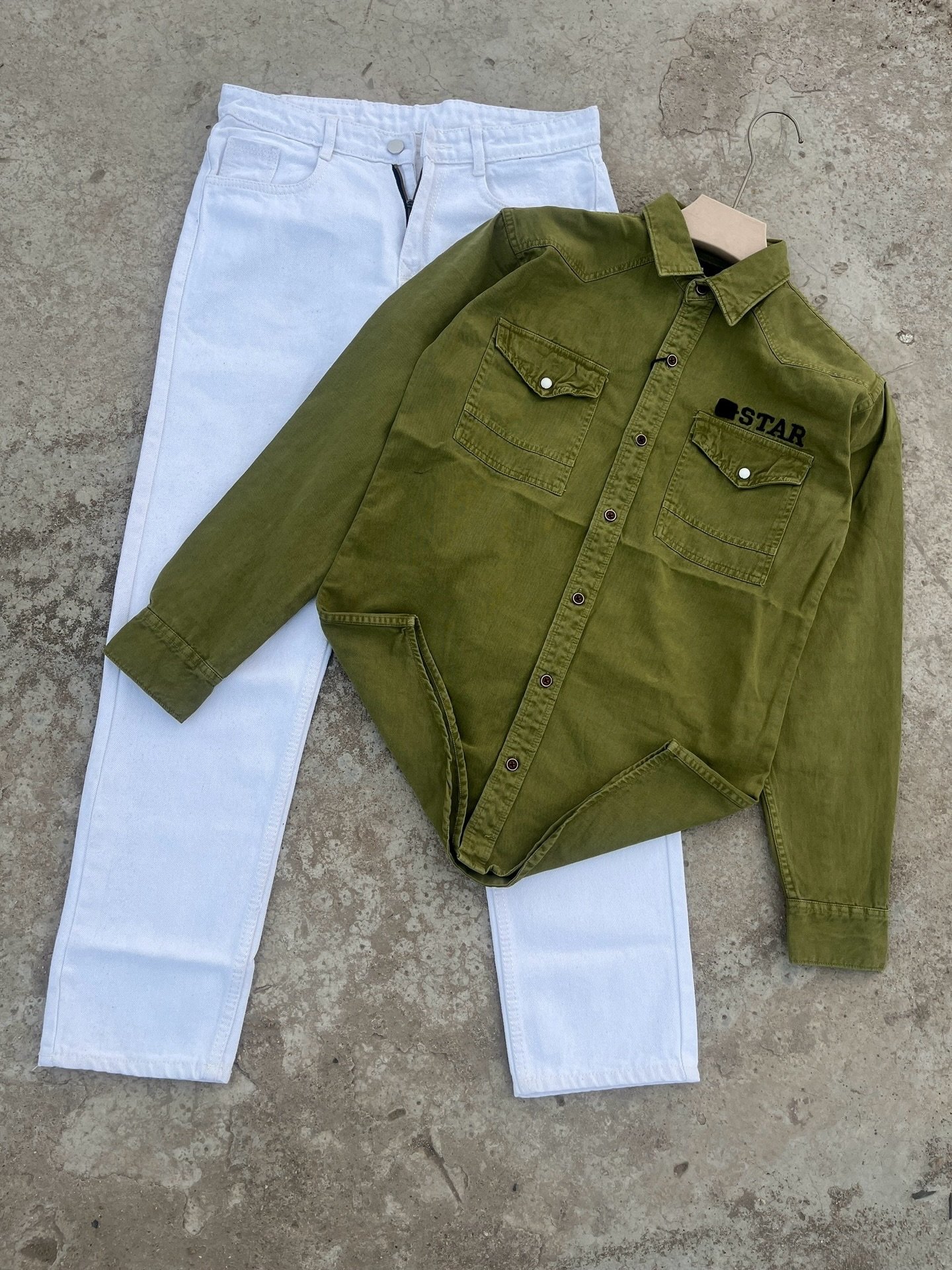Smart Casual Elegance: Cotton Double Pocket Embroidered Shirt Paired with White Jeans