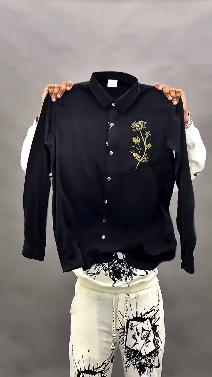 Luxury Evening Statement: Navy Blue Premium Satin Embroidered Designer Party Wear Shirt for Men