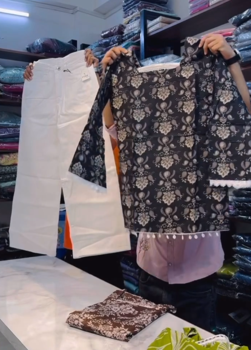 Fresh Ethnic Vibes: Leaf-Print Kurti with White Palazzo