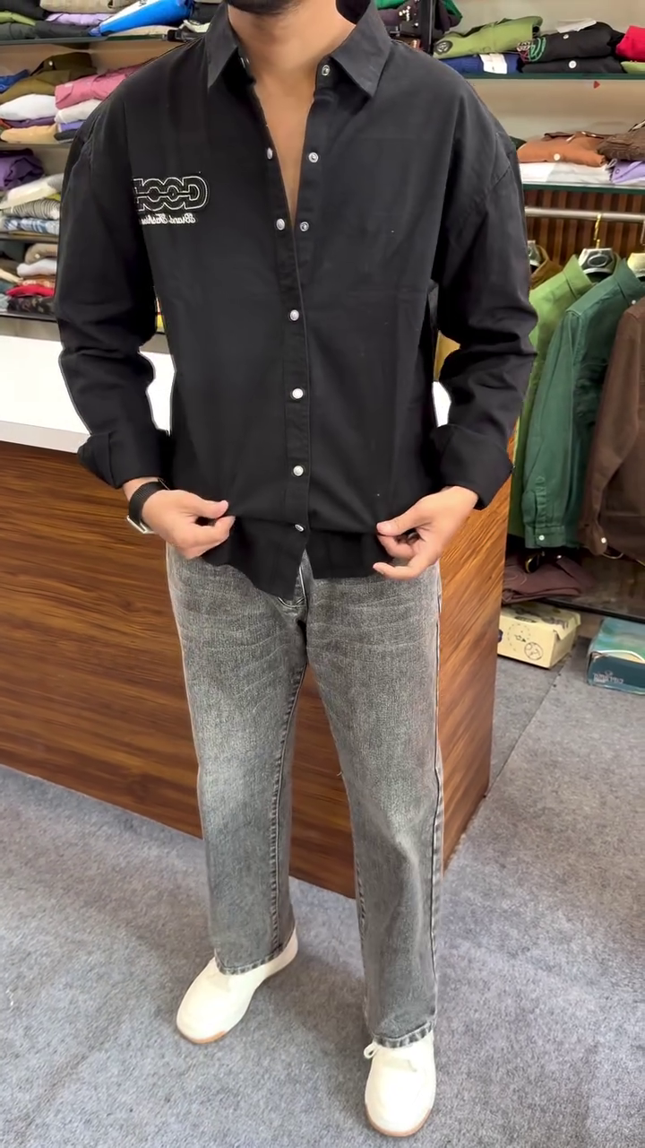 Men’s Black Monogram Cotton Overshirt – Timeless Style, Elevated Comfort