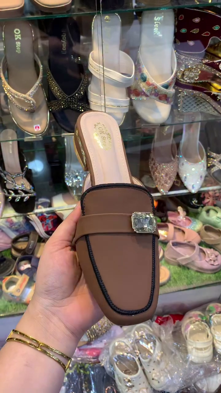 Chic Everyday Luxe: Brown Slip-On Loafer Mules with Crystal Detail – Just ₹149 (Free Shipping)