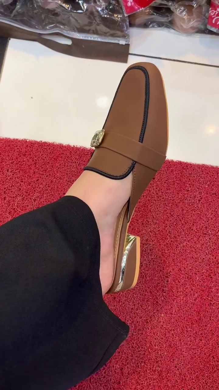Chic Everyday Luxe: Brown Slip-On Loafer Mules with Crystal Detail – Just ₹149 (Free Shipping)