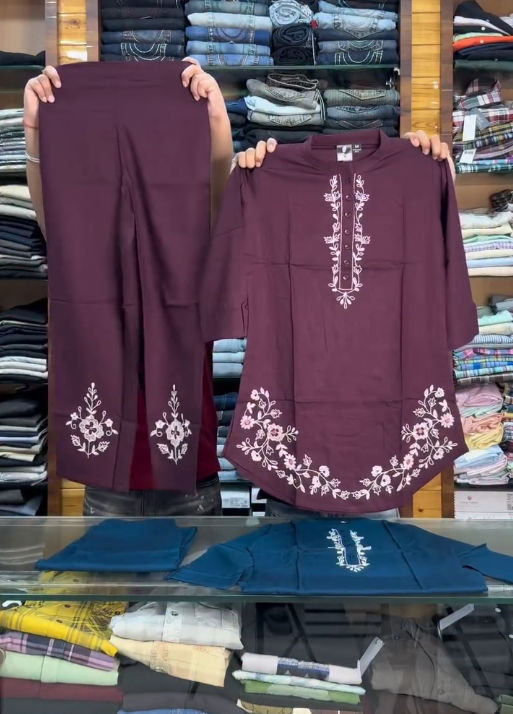 Elegant Ethnic Set: Maroon Embroidered Kurti with Matching Palazzo