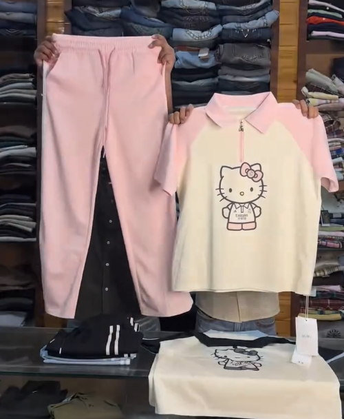 Cute & Comfy: Pink Co-Ord Set with Cartoon Graphic Tee